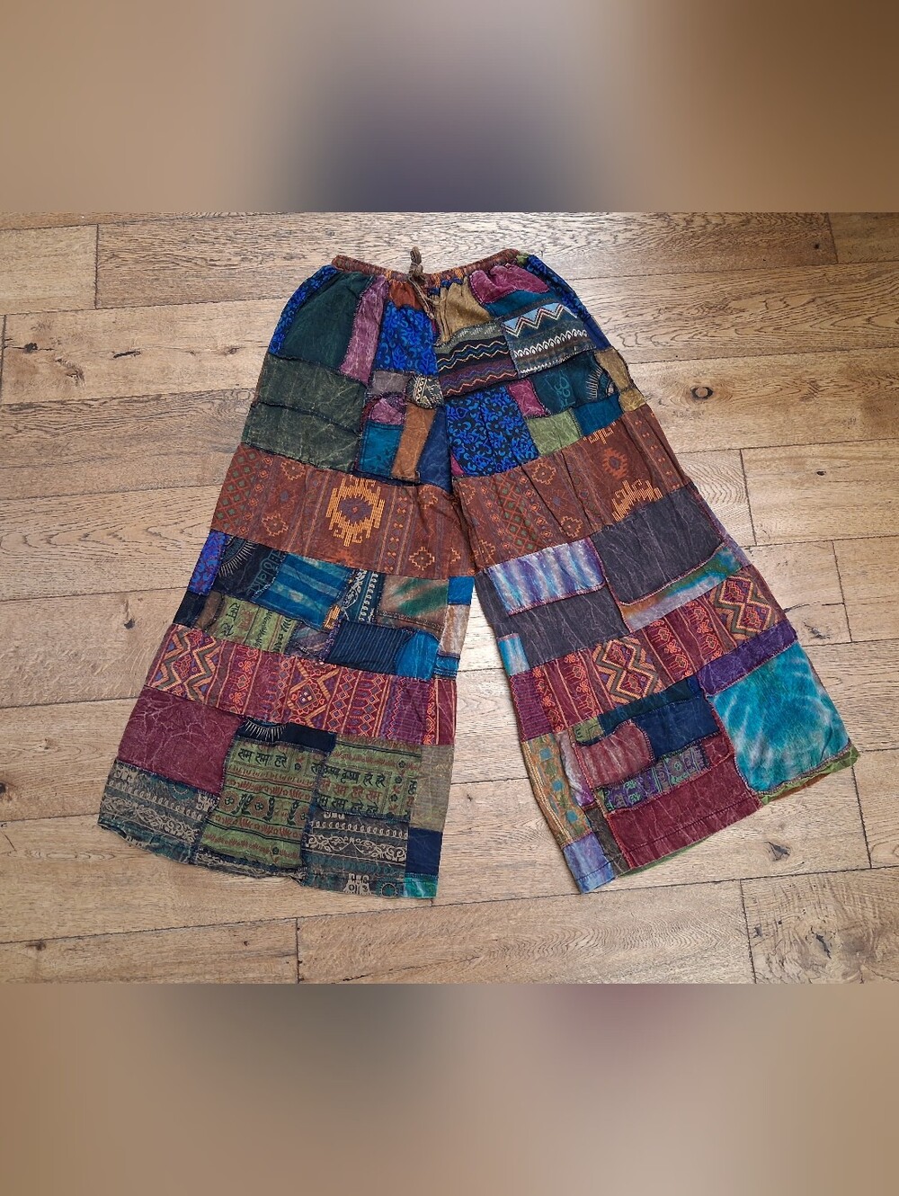 Kathmandu Patchwork Hippie BOHO SUPER WIDE Pants Elastic Waist & Drawstring, OS.